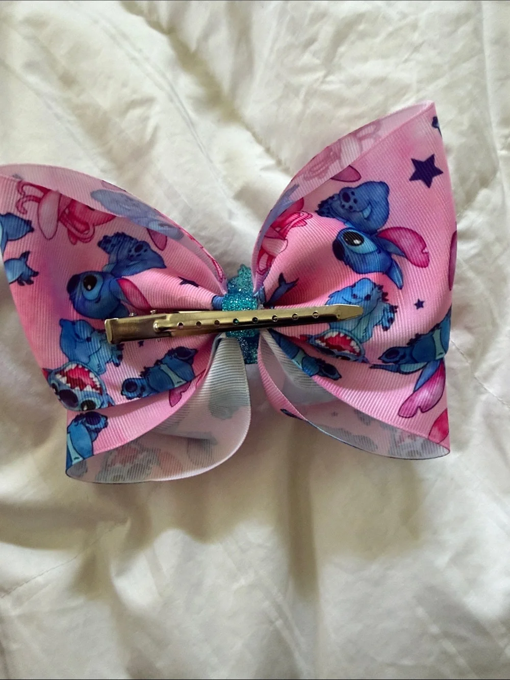 Pink Stitch Character Hair Bow Clip for Kids